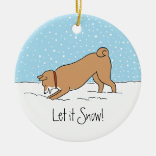 Shiba Inu ließ es schneien - glücklicher Keramik Ornament