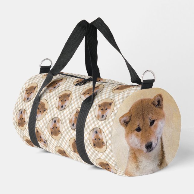 Shiba Inu Malerei Rotes Niedliches Original Hausti Duffle Bag (Linke Seite)