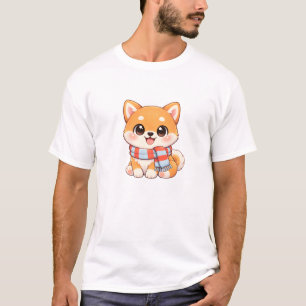 Shiba Inu Mignon en Écharpe T-Shirt Kawaii Hiver