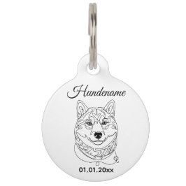Shiba Inu Minimalist Line Art Personalized Tag Haustiermarke