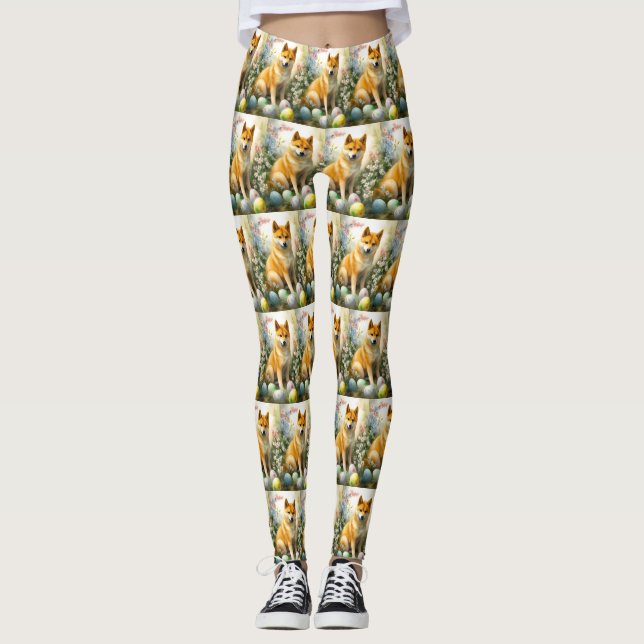 Shiba Inu mit Ostereiern Urlaub Leggings (Vorderseite)