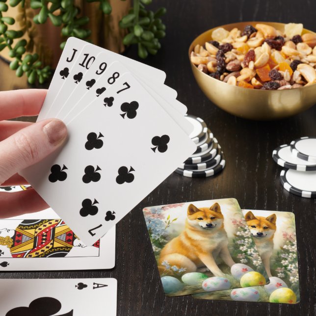 Shiba Inu mit Ostereiern Urlaub Spielkarten (In Situ)