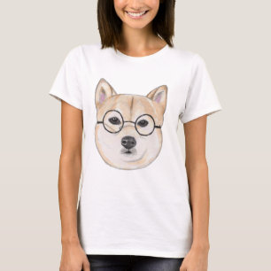 Shiba Inu mit übergroßen runden gerahmten Gläse T-Shirt
