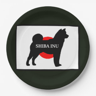 shiba inu Name Silhouette auf Flagge Pappteller