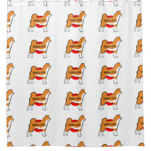 shiba inu name Silhouette auf rot japanischer Flag Duschvorhang