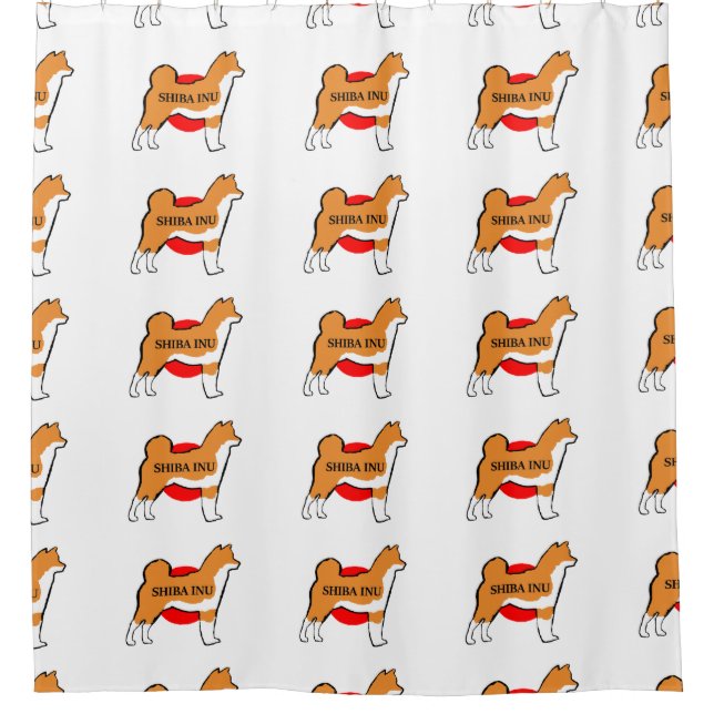 shiba inu name Silhouette auf rot japanischer Flag Duschvorhang (Vorderseite)