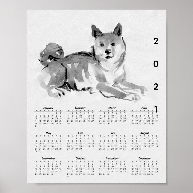 Shiba Inu Original Malerei 2 Kalender Poster 2021 (Vorne)