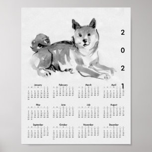 Shiba‑Inu‑Originalgemälde 2 Kalender‑Poster 2021 Poster