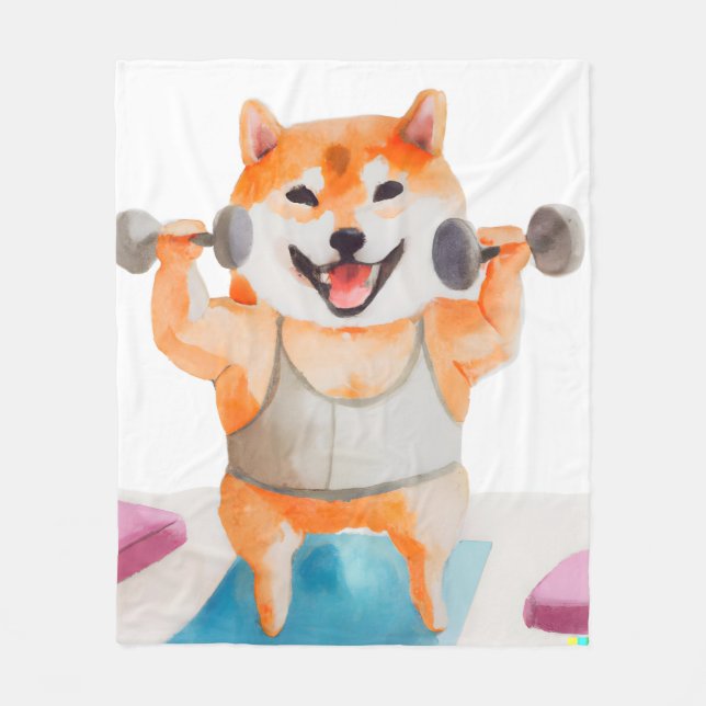 Shiba Inu praktiziert Yoga Square Fleecedecke (Vorderseite)