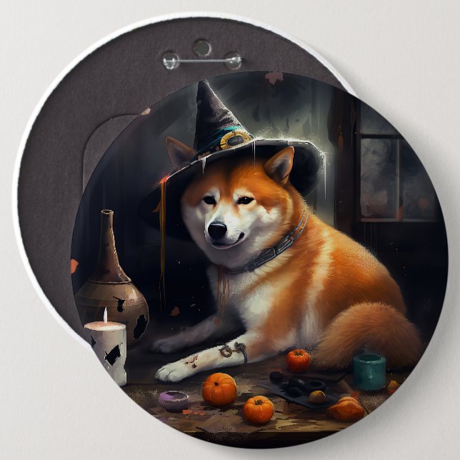 Shiba Inu Pumpkins Halloween Beängstigend Button (Vorne & Hinten)