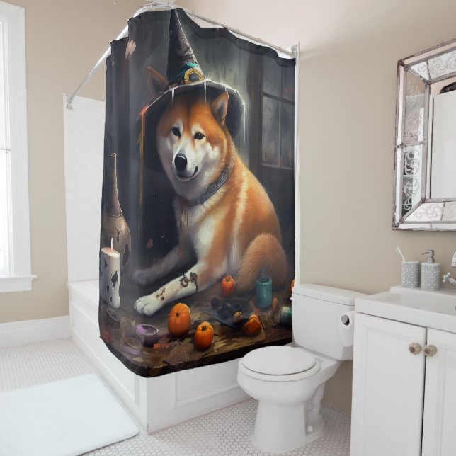 Shiba Inu Pumpkins Halloween Beängstigend Duschvorhang (Beispiel)