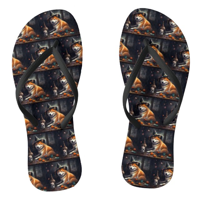 Shiba Inu Pumpkins Halloween Beängstigend Flip Flops (Fußbett)