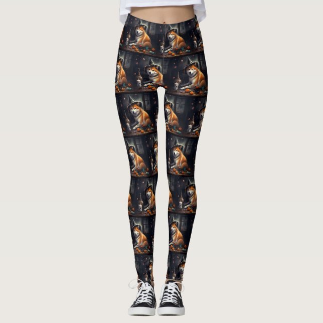 Shiba Inu Pumpkins Halloween Beängstigend Leggings (Vorderseite)