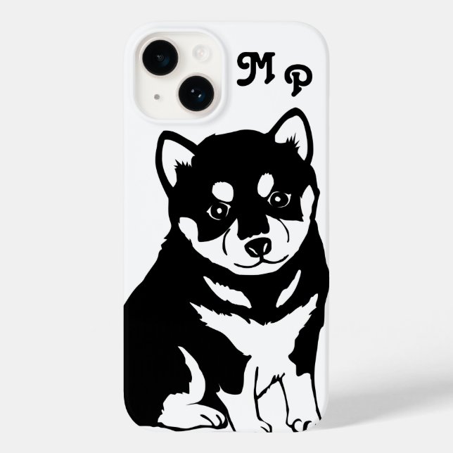 Shiba Inu Puppy Art Monogram Case-Mate iPhone 14 Hülle (Rückseite)