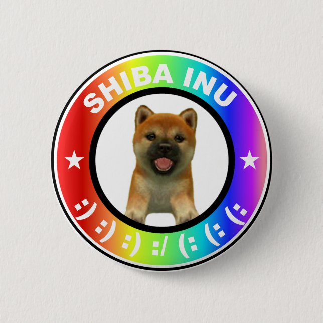 Shiba Inu Regenbogen-Knopf-superniedliches Button (Vorderseite)
