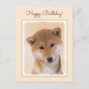 Shiba Inu (Rot) Gemälde - Originale Hundekunst Postkarte