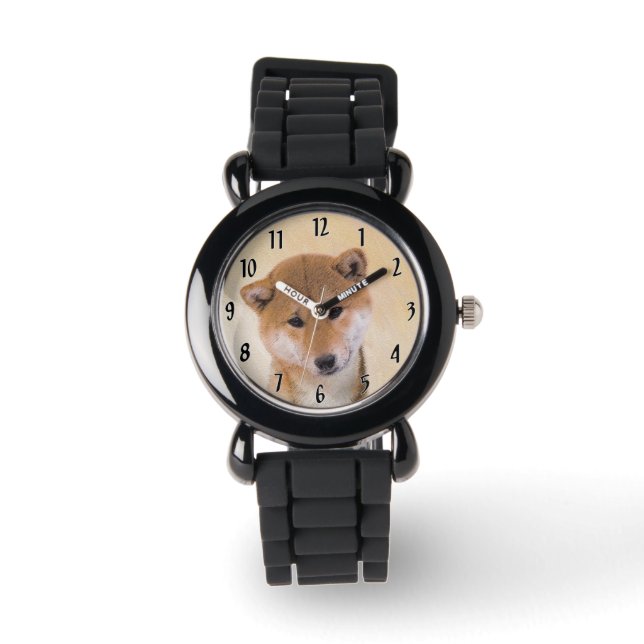 Shiba Inu (Rot) Malerei - Original Hunde Kunst Armbanduhr (Vorderseite)