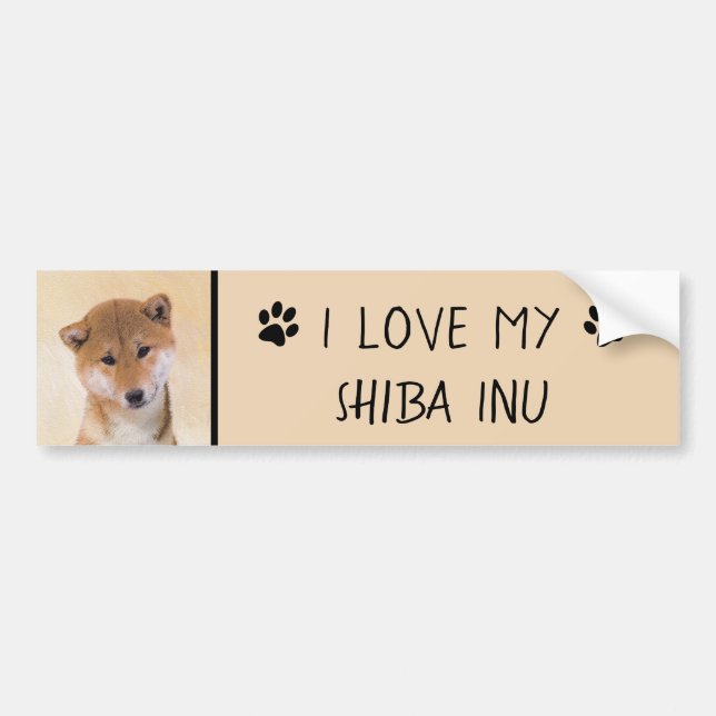 Shiba Inu (Rot) Malerei - Original Hunde Kunst Autoaufkleber (Vorne)