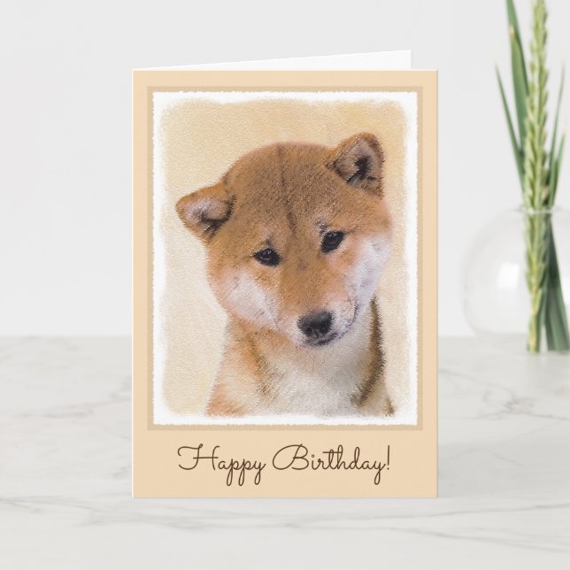Shiba Inu (Rot) Malerei - Original Hunde Kunst Karte (Vorderseite)