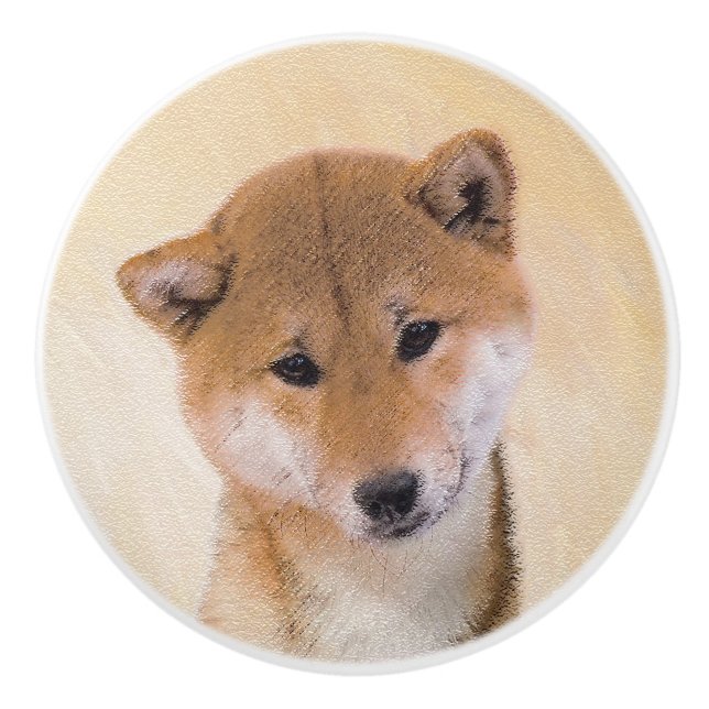 Shiba Inu (Rot) Malerei - Original Hunde Kunst Keramikknauf (Vorderseite)