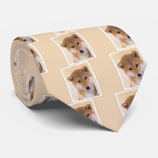 Shiba Inu (Rot) Malerei - Original Hunde Kunst Krawatte (Gerollt)