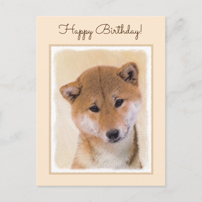 Shiba Inu (Rot) Malerei - Original Hunde Kunst Postkarte (Vorderseite)