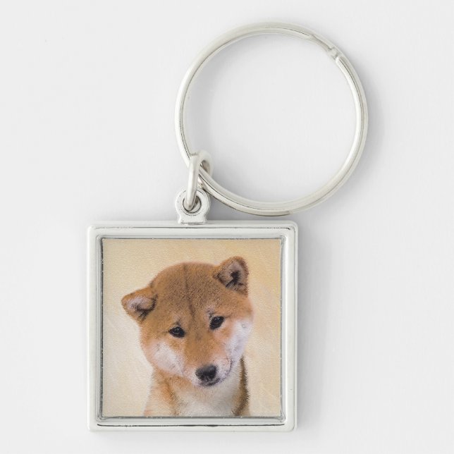 Shiba Inu (Rot) Malerei - Original Hunde Kunst Schlüsselanhänger (Vorne)