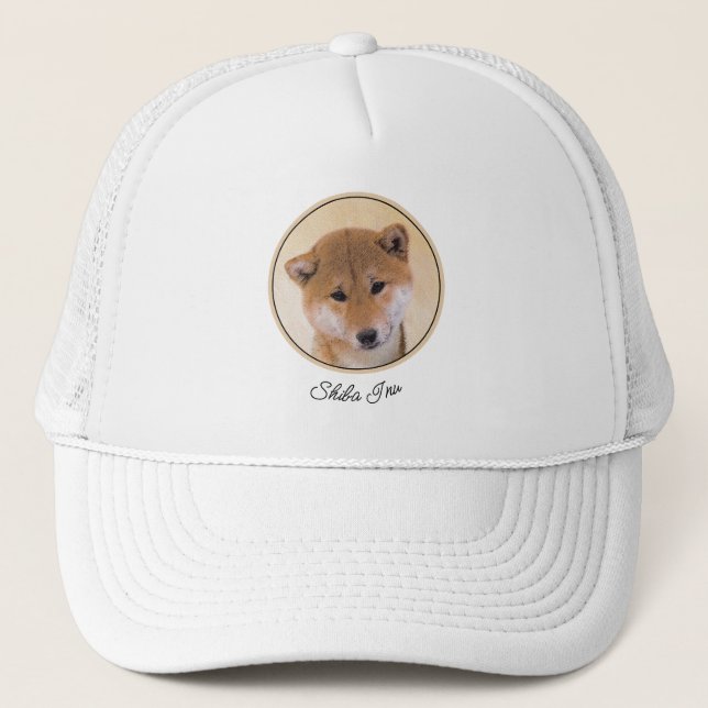 Shiba Inu (Rot) Malerei - Original Hunde Kunst Truckerkappe (Vorderseite)