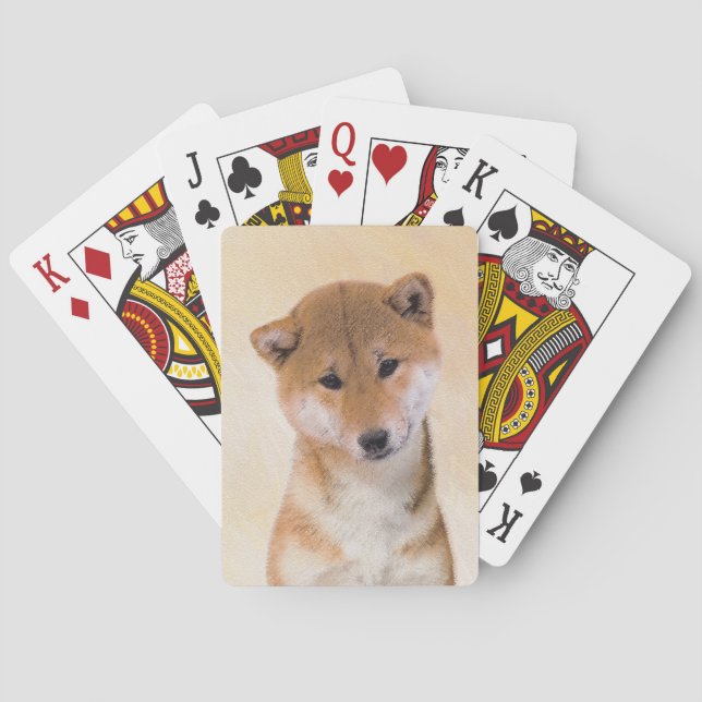 Shiba Inu (Rot) Malerei - Original Hundekunst Spielkarten (Rückseite)