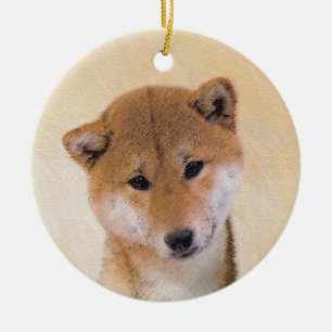 Shiba Inu (rote) Malerei - ursprüngliche Keramik Ornament