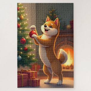 Shiba Inu schmückt den Weihnachtsbaum Malerei