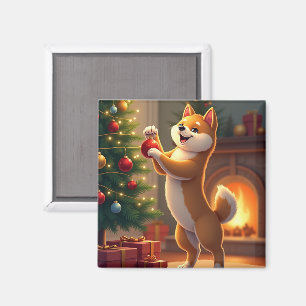 Shiba Inu schmückt den Weihnachtsbaum Malerei Magnet