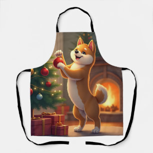 Shiba Inu schmückt den Weihnachtsbaum Malerei Schürze
