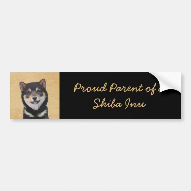 Shiba Inu (Schwarz und Tan) Malerei - Hundekunst Autoaufkleber (Vorne)