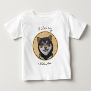 Shiba Inu (Schwarz und Tan) Malerei - Hundekunst Baby T-shirt