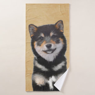 Shiba Inu (Schwarz und Tan) Malerei - Hundekunst Badhandtuch Set