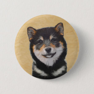 Shiba Inu (Schwarz und Tan) Malerei - Hundekunst Button