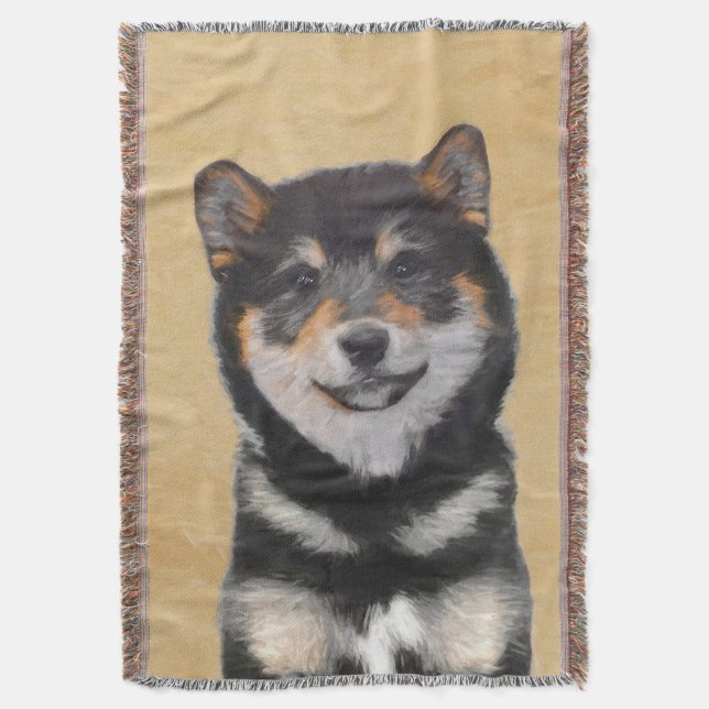 Shiba Inu (Schwarz und Tan) Malerei - Hundekunst Decke (Vorderseite Vertikal)