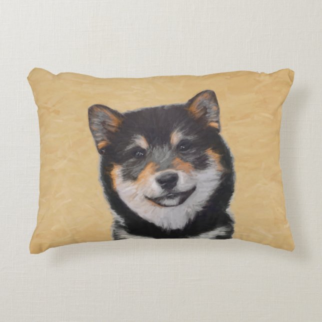 Shiba Inu (Schwarz und Tan) Malerei - Hundekunst Dekokissen (Vorderseite)