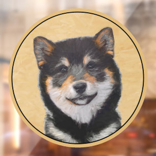 Shiba Inu (Schwarz und Tan) Malerei - Hundekunst Fensteraufkleber