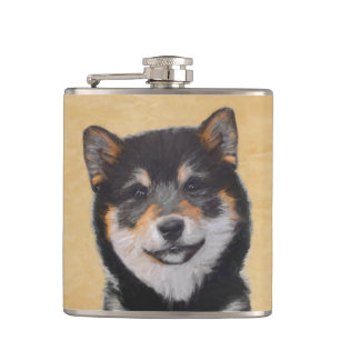 Shiba Inu (Schwarz und Tan) Malerei - Hundekunst Flachmann
