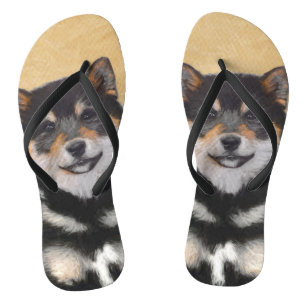 Shiba Inu (Schwarz und Tan) Malerei - Hundekunst Flip Flops