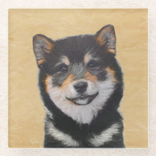 Shiba Inu (Schwarz und Tan) Malerei - Hundekunst Glasuntersetzer