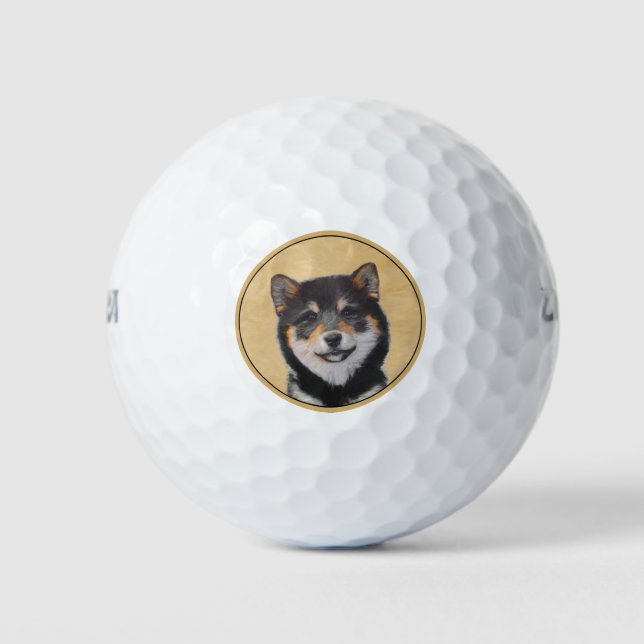Shiba Inu (Schwarz und Tan) Malerei - Hundekunst Golfball (Vorderseite)