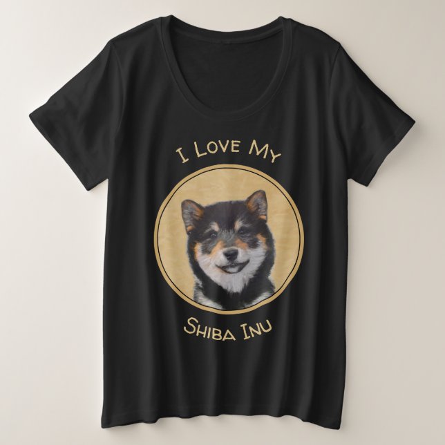 Shiba Inu (Schwarz und Tan) Malerei - Hundekunst Große Größe T-Shirt (Design vorne)