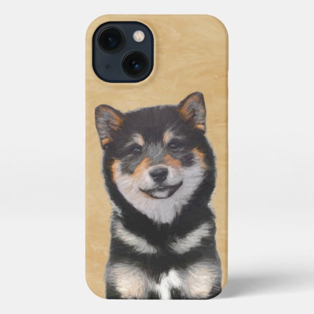 Shiba Inu (Schwarz und Tan) Malerei - Hundekunst iPhone Hülle (Rückseite)