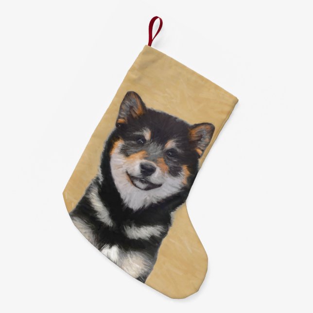 Shiba Inu (Schwarz und Tan) Malerei - Hundekunst Kleiner Weihnachtsstrumpf (Vorderansicht (hängend))