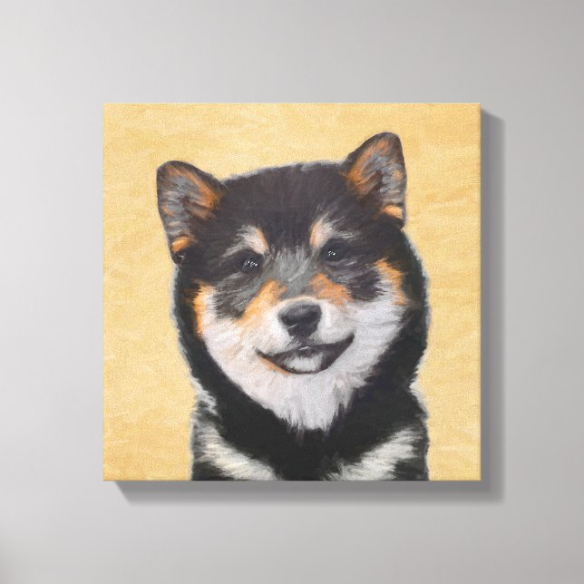 Shiba Inu (Schwarz und Tan) Malerei - Hundekunst Leinwanddruck (Vorderseite)