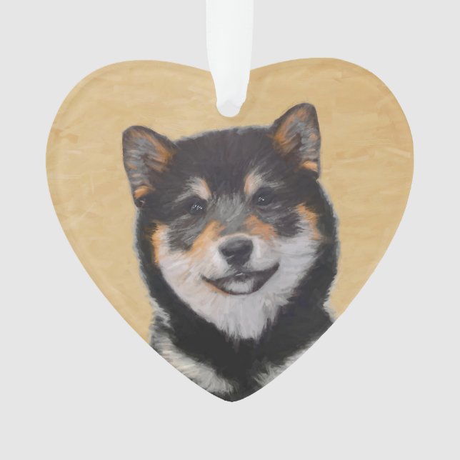 Shiba Inu (Schwarz und Tan) Malerei - Hundekunst Ornament (Vorderseite)