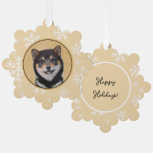 Shiba Inu (Schwarz und Tan) Malerei - Hundekunst Ornament Karte